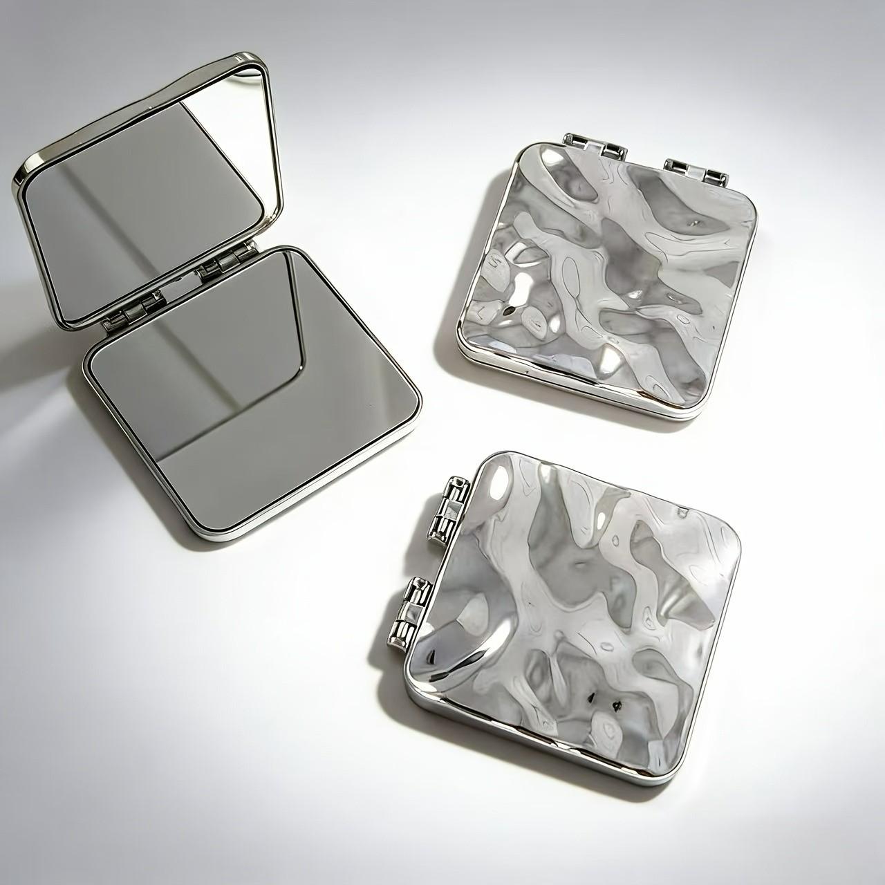 Double-Sided Electroplated Wave Texture Folding Mirror, High-Definition, No Distortion, Mini Size, Pocket or Bag Fit, Perfect Gift