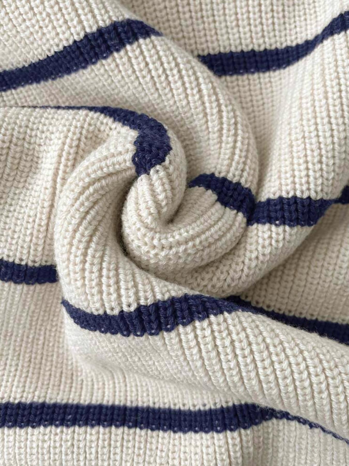 Autumn Winter Striped Polo Neck Long Sleeve Pullover Sweater, Fashionable Lazy Casual Loose Fit Knitwear, Versatile Style, Womenswear