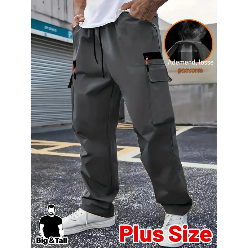 Big & Tall Men’s Plus Size Fashion Cotton Blend Athletic Jogger Trousers - Thin Lightweight Air-Permeable Loose Fit Bottoms, Adjustable Waist Drawstring, Decorative Mock Zipper Pockets, Machine Wash for Casual Wear & Running, Long Pants