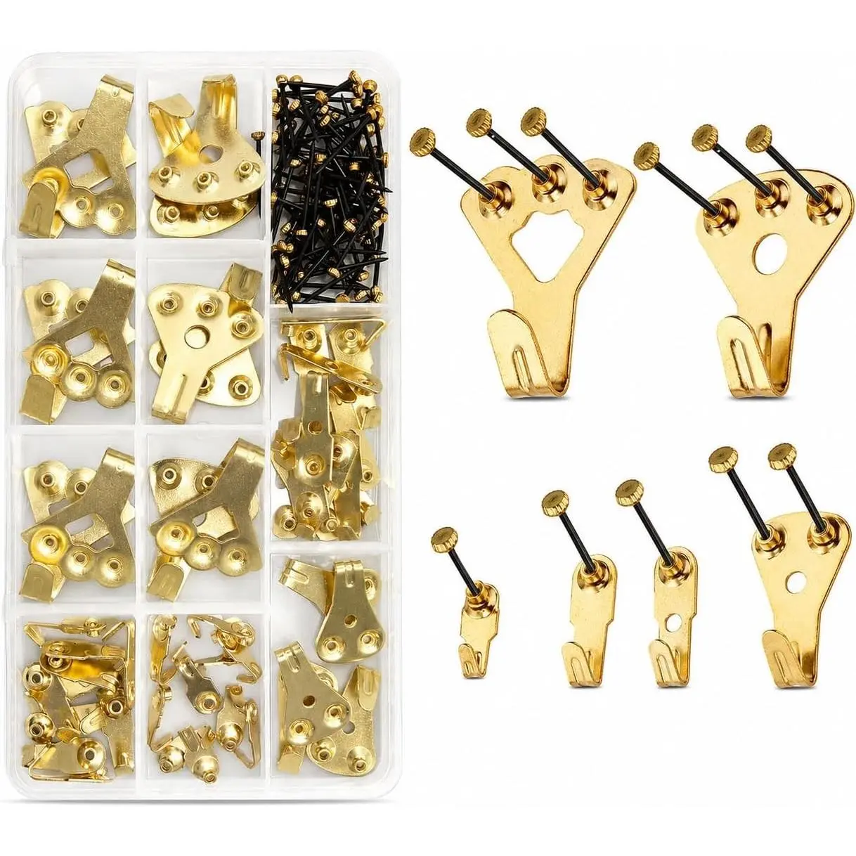 Heavy Duty Picture Hanging Kit with Assorted Hooks & Nails, 125PCS - Professional Picture Hangers for Canvas, Frames, Wall Art & Mirrors, 6 Sizes, 10-100 lbs, Organizer Storage CaseGift