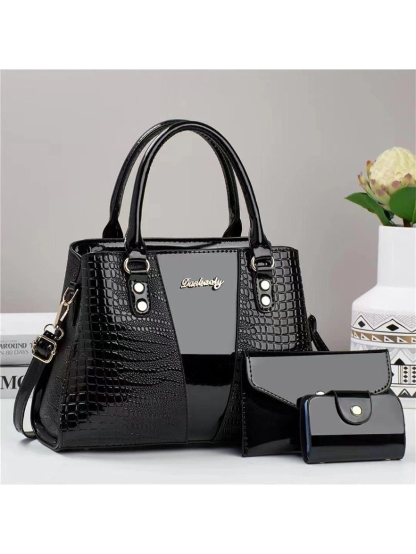 3 Piece Women's Handbag Set, Luxe Stone Pattern, Large Capacity Tote, Detachable Crossbody, Multi-Layer Wallet, Anti-Scratch PU Material