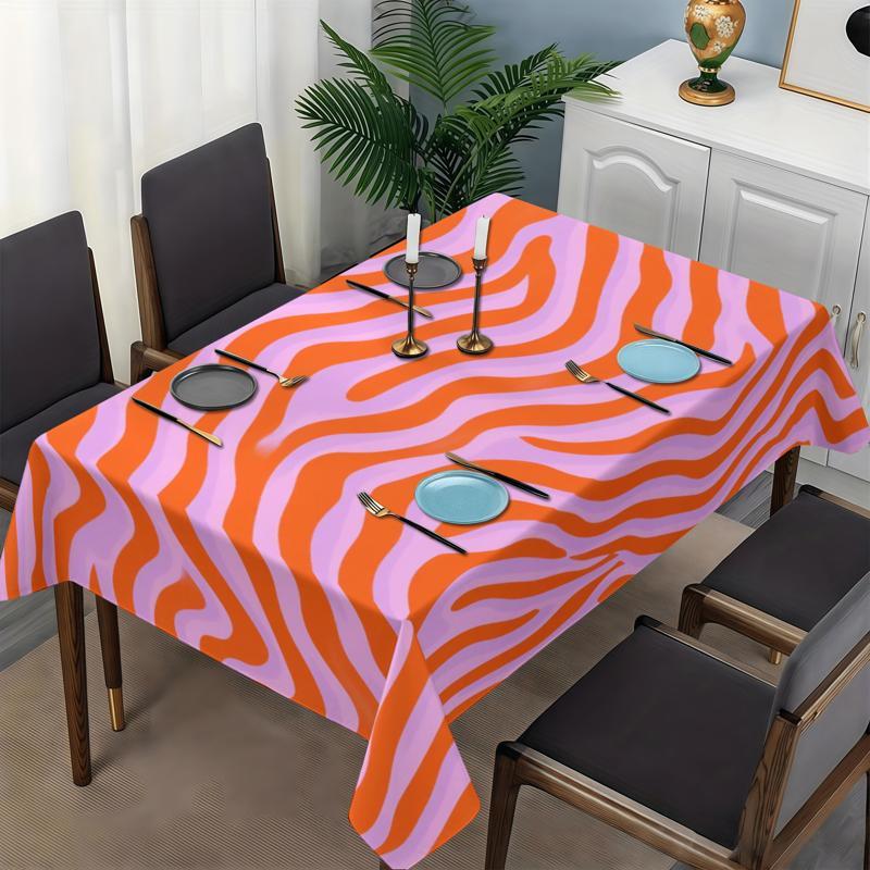 Vibrant Striped Rectangular Tablecloth, Polyester Material, Multiple Specifications Available, Multi - Color, Easy to Clean, Suitable for Daily Use, Festivals, Anniversaries, Cozy Dining Room Setting, Stylish Home Decor