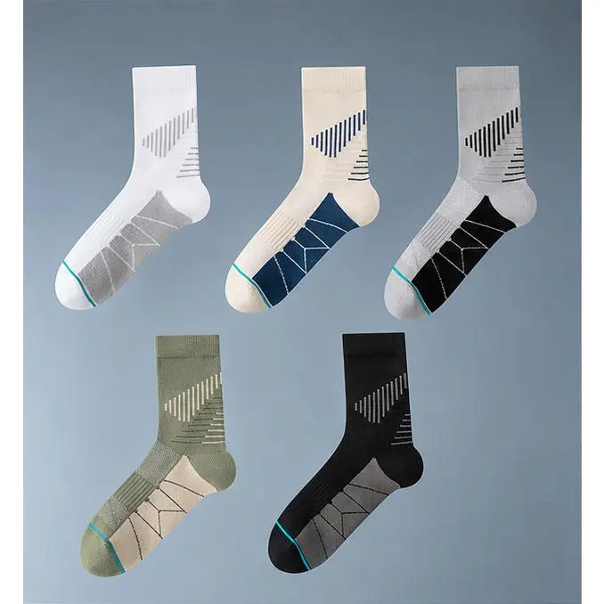 5-Pack Men's Athletic Compression Socks, Breathable Mesh Crew Socks with Arch Support, Cushioned Running Workout Socks