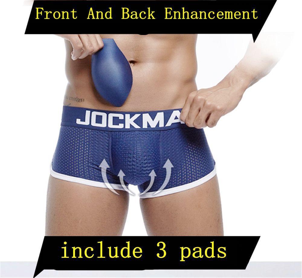 Boxer Mens Package and Butt Padded Underwear Enhancing Trunks Mesh Breathable with Hip-up Enhancing Removable Front and Hip Pads
