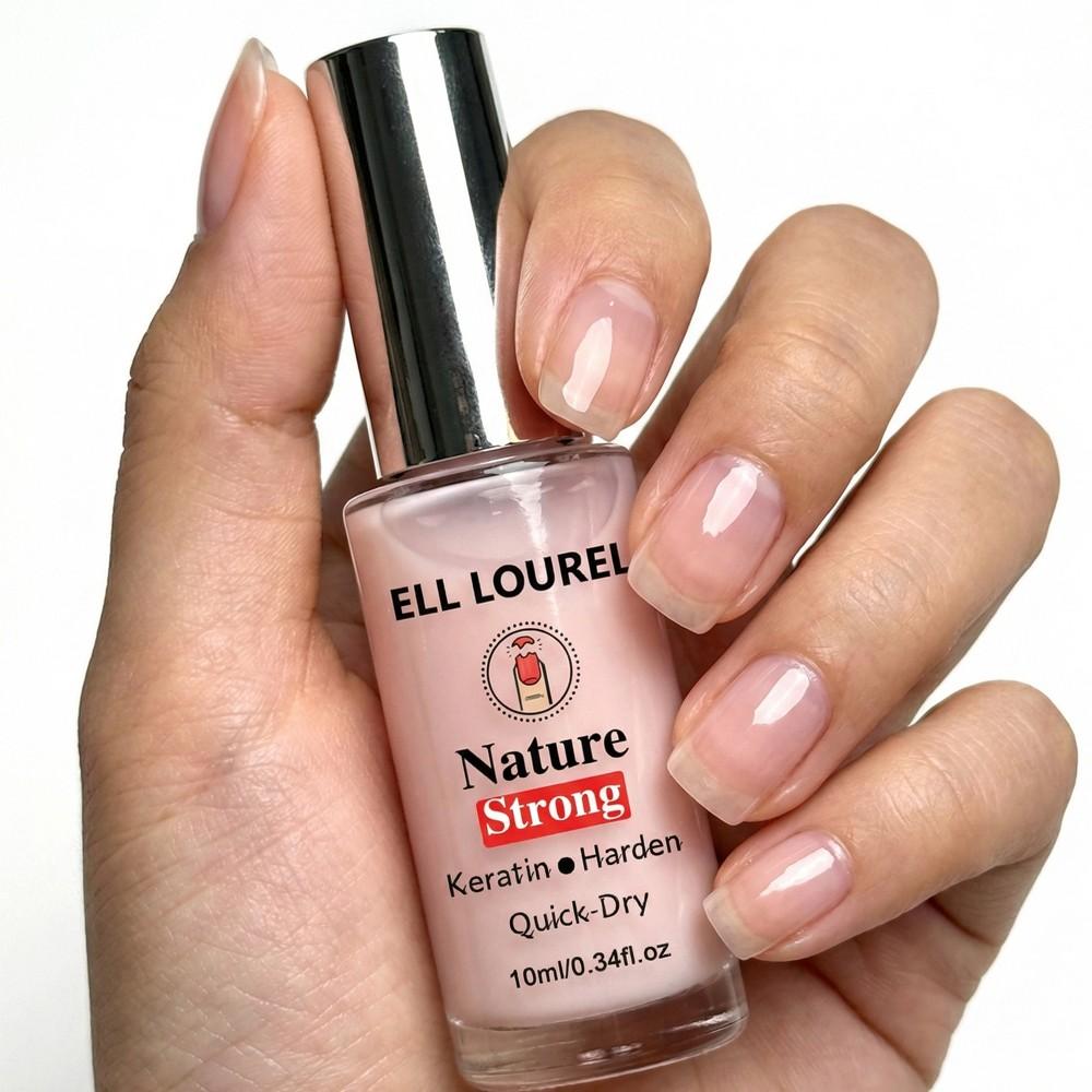 ELL LOUREL Nature Strong Keratin Harden Nail Strengthener, Quick-Dry Natural Pink Nail Hardener, Nourishing Keratin Nail Care for Weak, Thin Nails, Salon Quality DIY Manicure, Perfect Holiday Gift, 10ml/0.34fl.oz