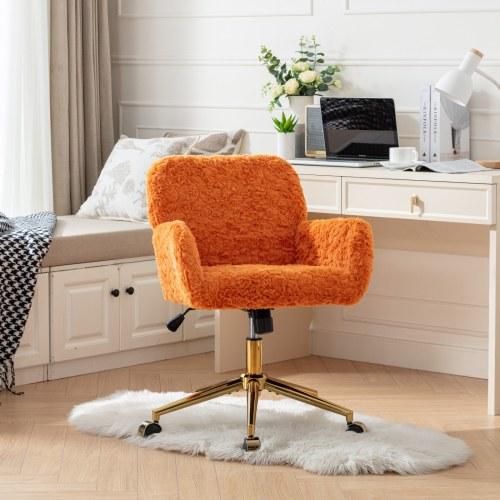 [Bellemave]Furniture Office Chair,Artificial rabbit hair Home Office Chair with Golden Metal Base,Adjustable Desk Chair Swivel Office Chair,Vanity Chair