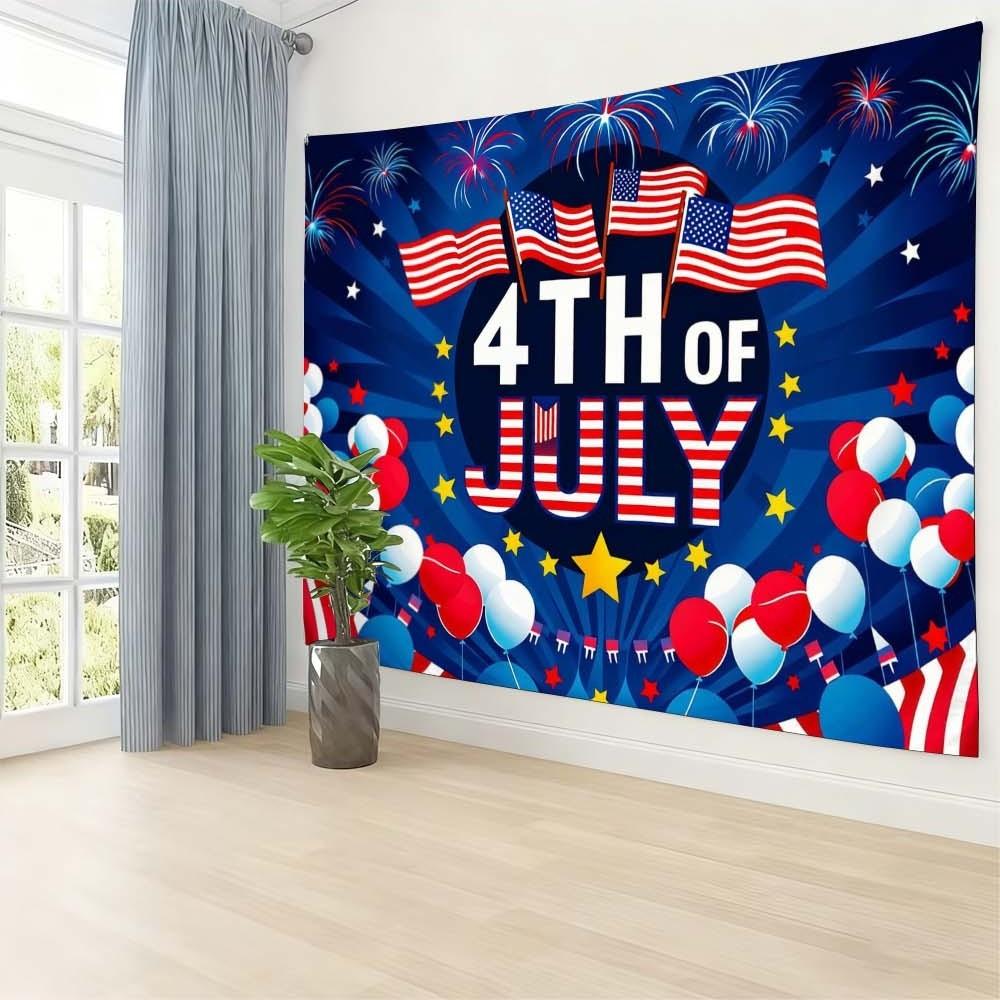 1PC Independence Day themed tapestry for enhancing home atmosphere perfect for bedrooms and living rooms ideal for gatherings and celebrations wall decoration featuring vibrant stars stripes flags and fireworks background fabric adding festive vibes to an