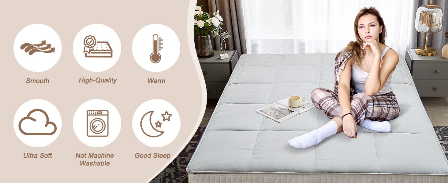 DoCred Japanese Floor Mattress Futon Mattress Foldable Floor Bed Mattress, Roll Up Mattress Tatami Mat, Thick Sleeping Pad Breathable Floor Lounger Guest Bed for Camping Couch Dormitory Full