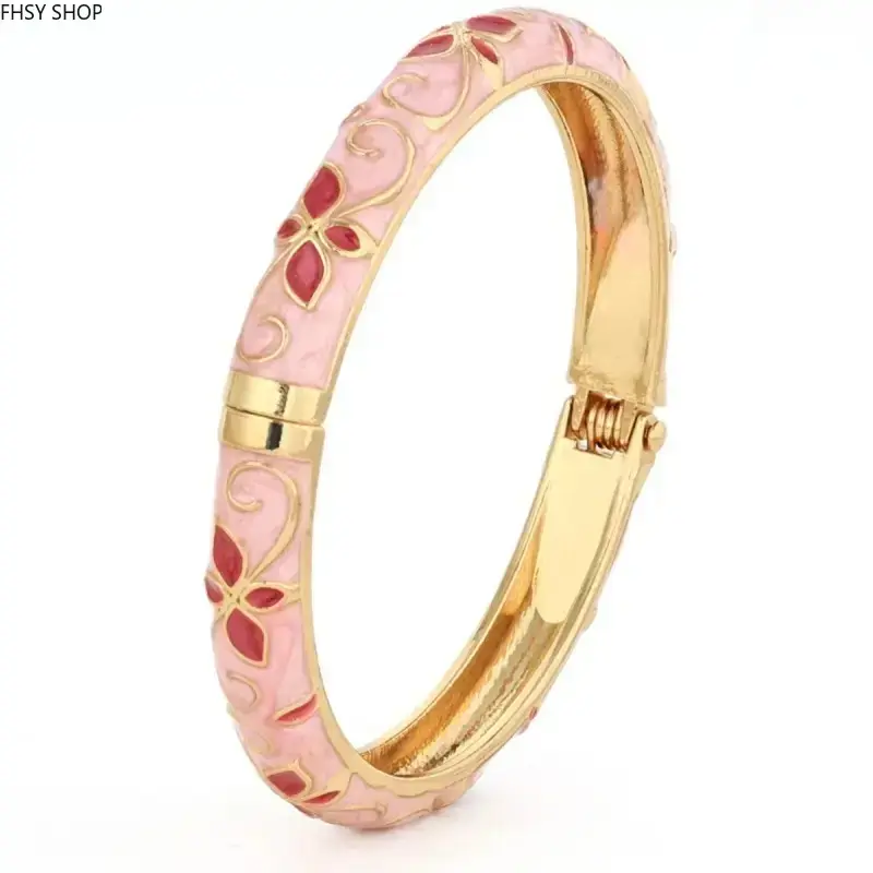 Women's Vintage PVC Enamel Flower Open Cuff Bangle - Bangle Shape, Clover Motif, Adjustable Size, Stackable, Lightweight Fashion Accessory Gift for Multiple Events