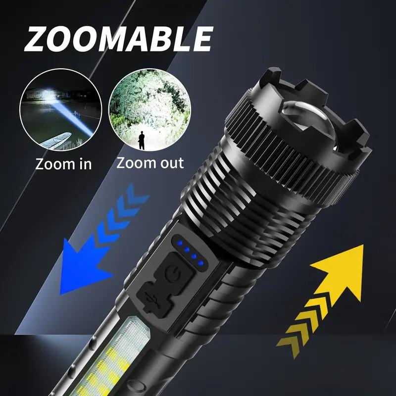 2-piece rechargeable zoom ultra bright flashlight, suitable for emergency power outages, outdoor camping, hurricanes Rechargeable LED battery powered, with 6 lighting modes and COB side lights Strong light, red and blue flashing flashlight