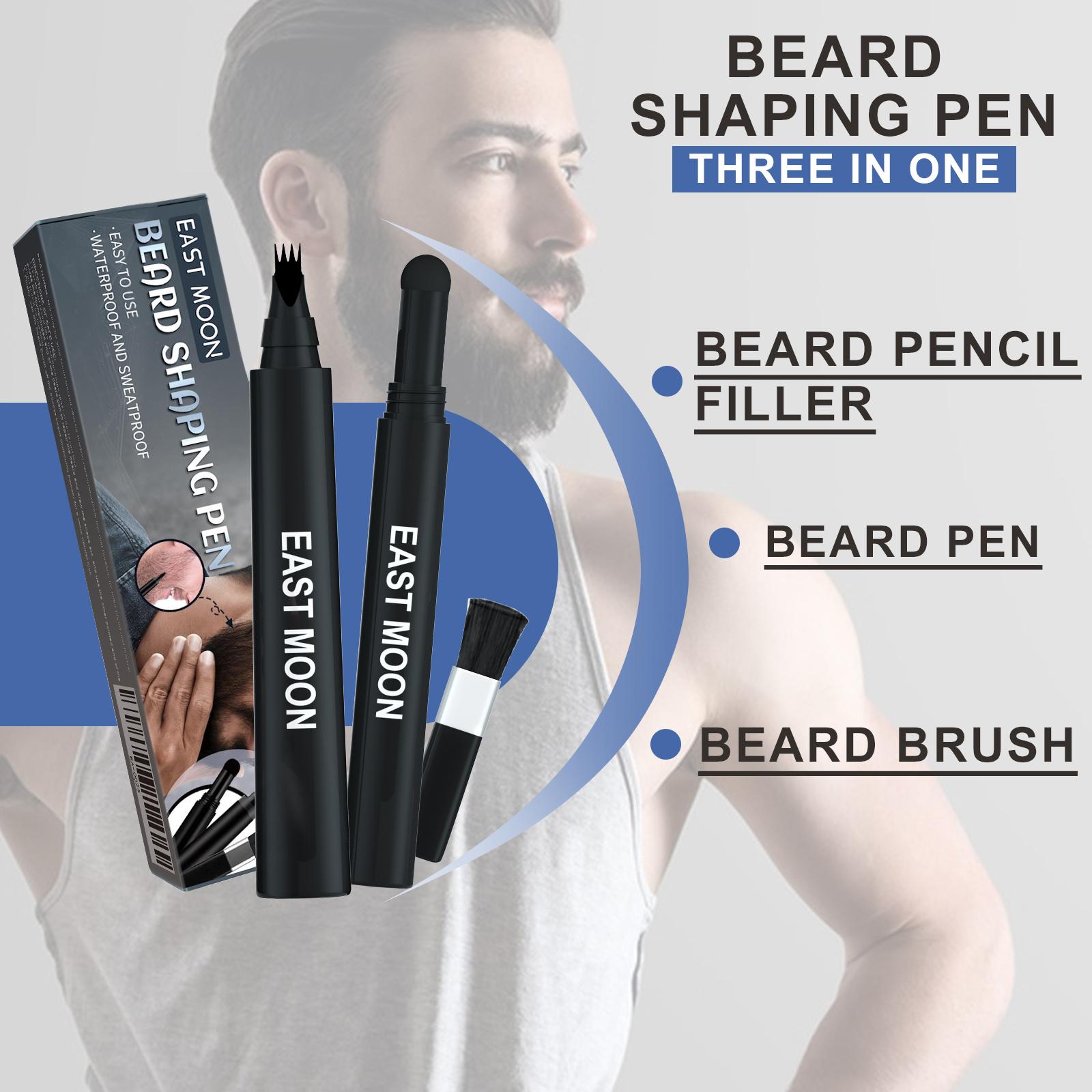 East Moon 3-in-1 Unscented Beard Shaping Pen Kit with Brush, Waterproof Sweatproof Filler Tool for Men, Long-Lasting Beard Care Solution for Patchy Areas