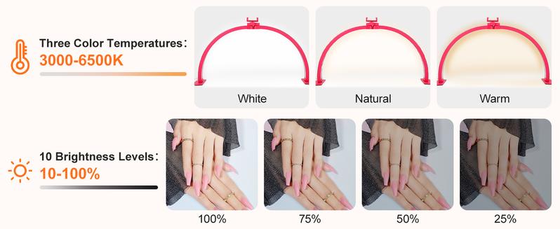 Half Moon Light for Nail Desk with Phone Holder, 28IN Folding Half-Moon Light wit10h Shinning Diamond, LED Lamp for Nail Art, Eyelash Extension, Tattooing, Skin Management, 10 Brightness Levels