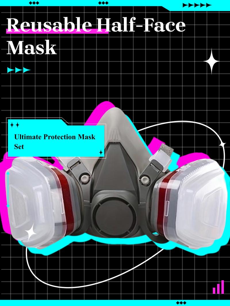 Half-Face Respirator Mask with Filter Box, Reusable Dustproof Safety Mask for Paint, Woodworking, Construction, Polishing, Chemicals and DIY