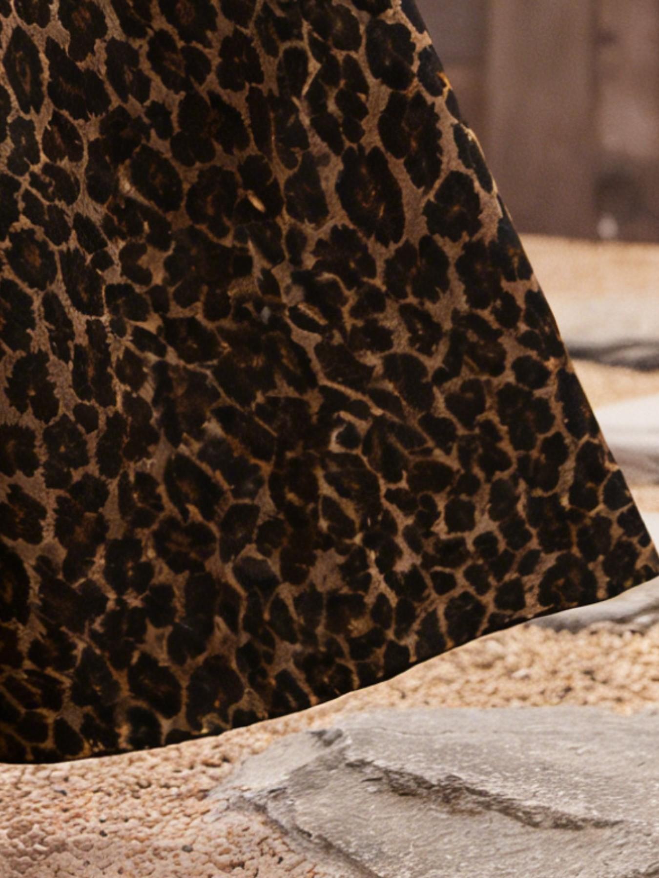 Trendy Leopard Print Floor-Length Dress, Women's Summer Casual Elastic Waist Flowing Long Midi Skirt, Stylish and Comfortable