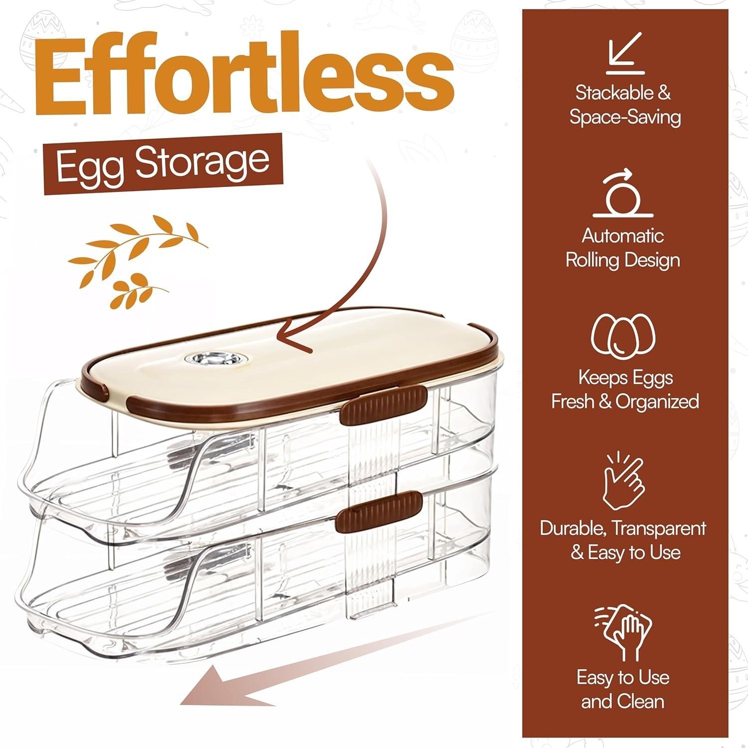 Three-Tier Egg Storage Rack, Automatic Rolling Egg Organizer, Large Capacity Space-Saving Egg Basket, Refrigerator Dedicated Egg Holder