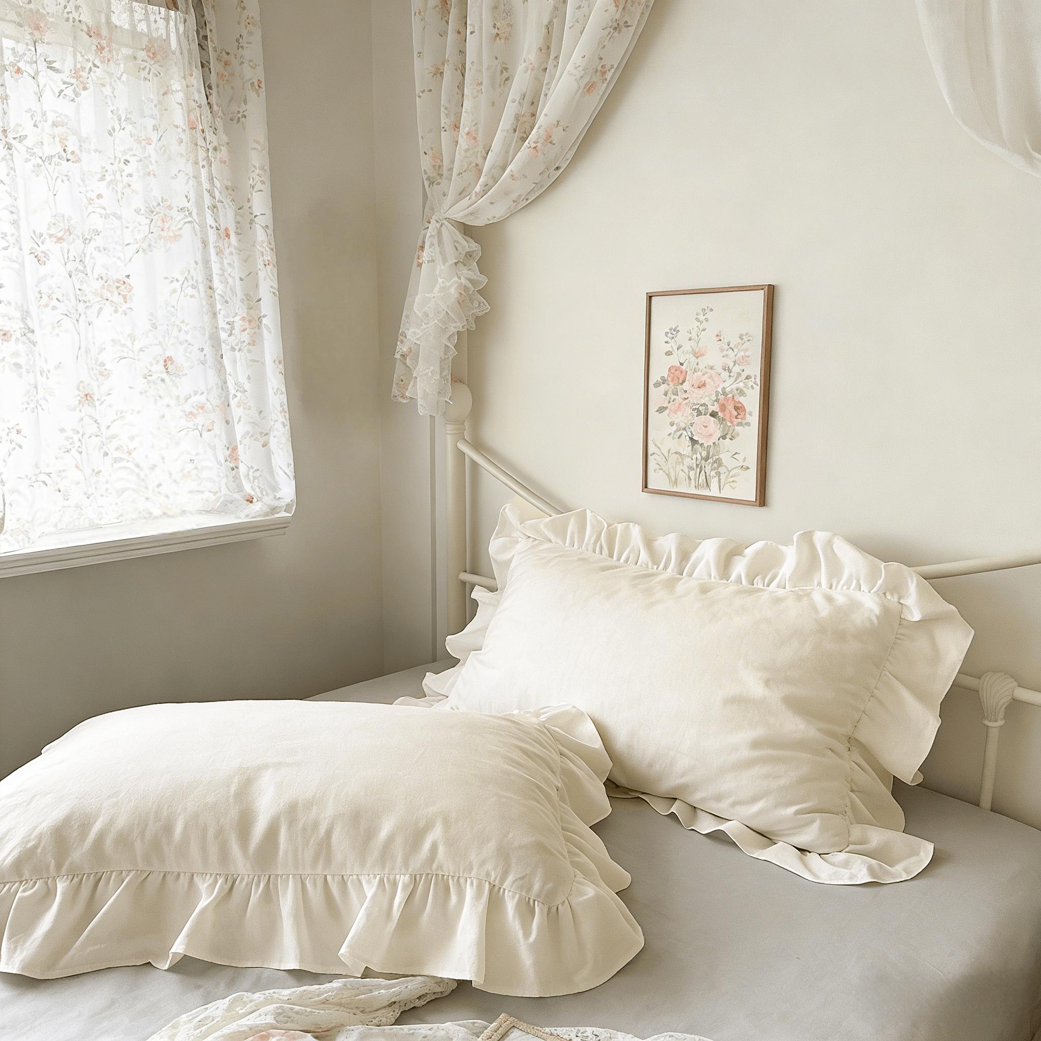 2 Pcs Ruffle Pillowcases, No Filler, Soft Microfiber Pillow Cases with Frilly Trim, Shabby Chic Decorative Pillow Covers for Bedroom,Year-Round Use,Cool Bed Accessories,Home Bedroom-Ideal Gift