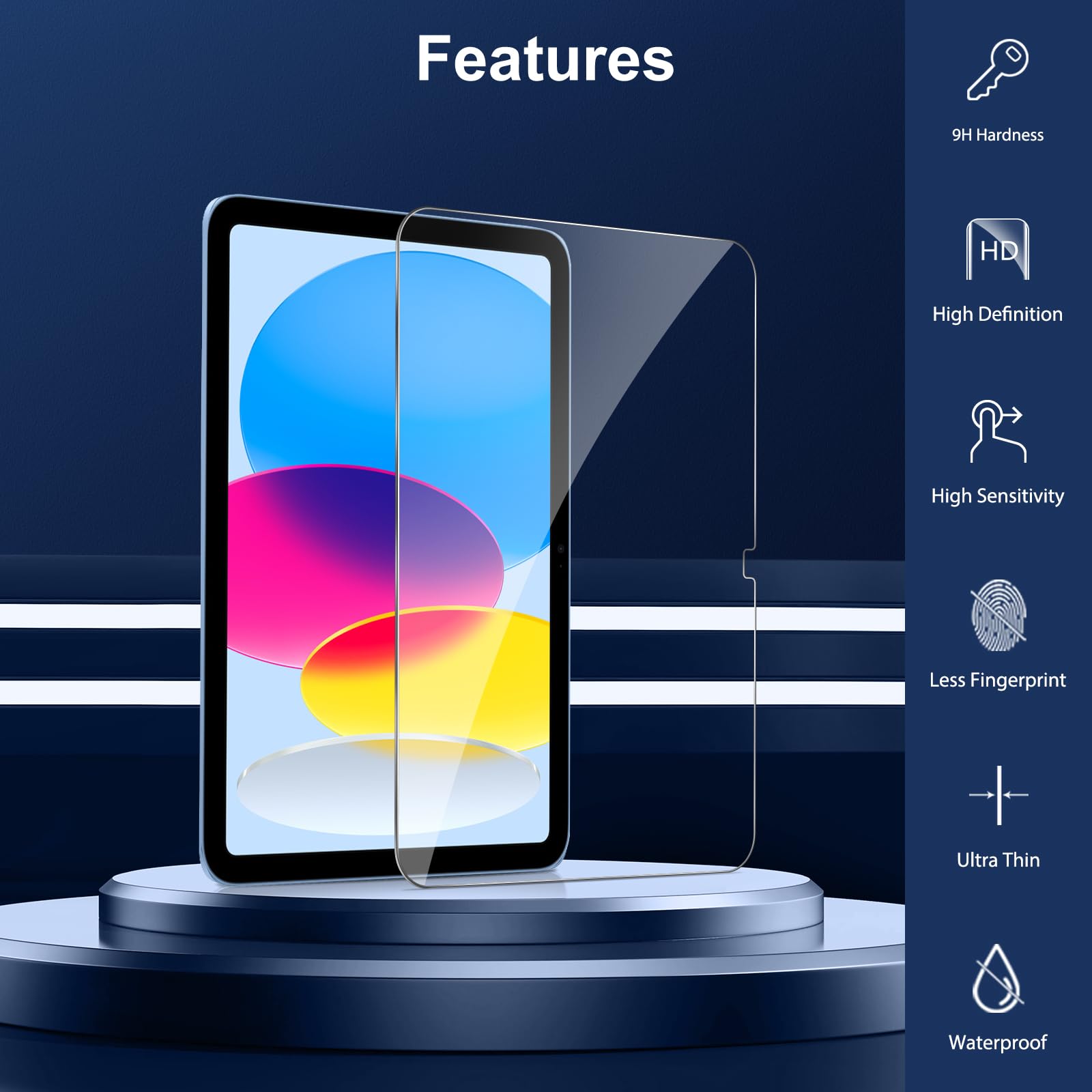 JESS Screen Protector for iPad A16 2025 11th (11 Inch) /10th Generation 2022 (10.9 Inch), 2 Pack Tempered Glass for iPad 11/10 Gen, Case Friendly, Anti-Scratch, Touch Sensitive, Tablet Protector