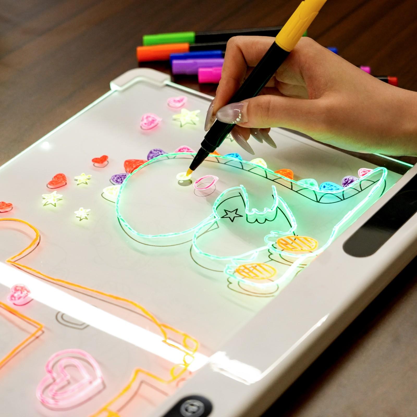 Rechargeable LED Acrylic Writing Board, 13.8x10.4 Inch Light Up Memo Board, 7 Colors, Includes 7 Markers, Home Office Christmas Gift