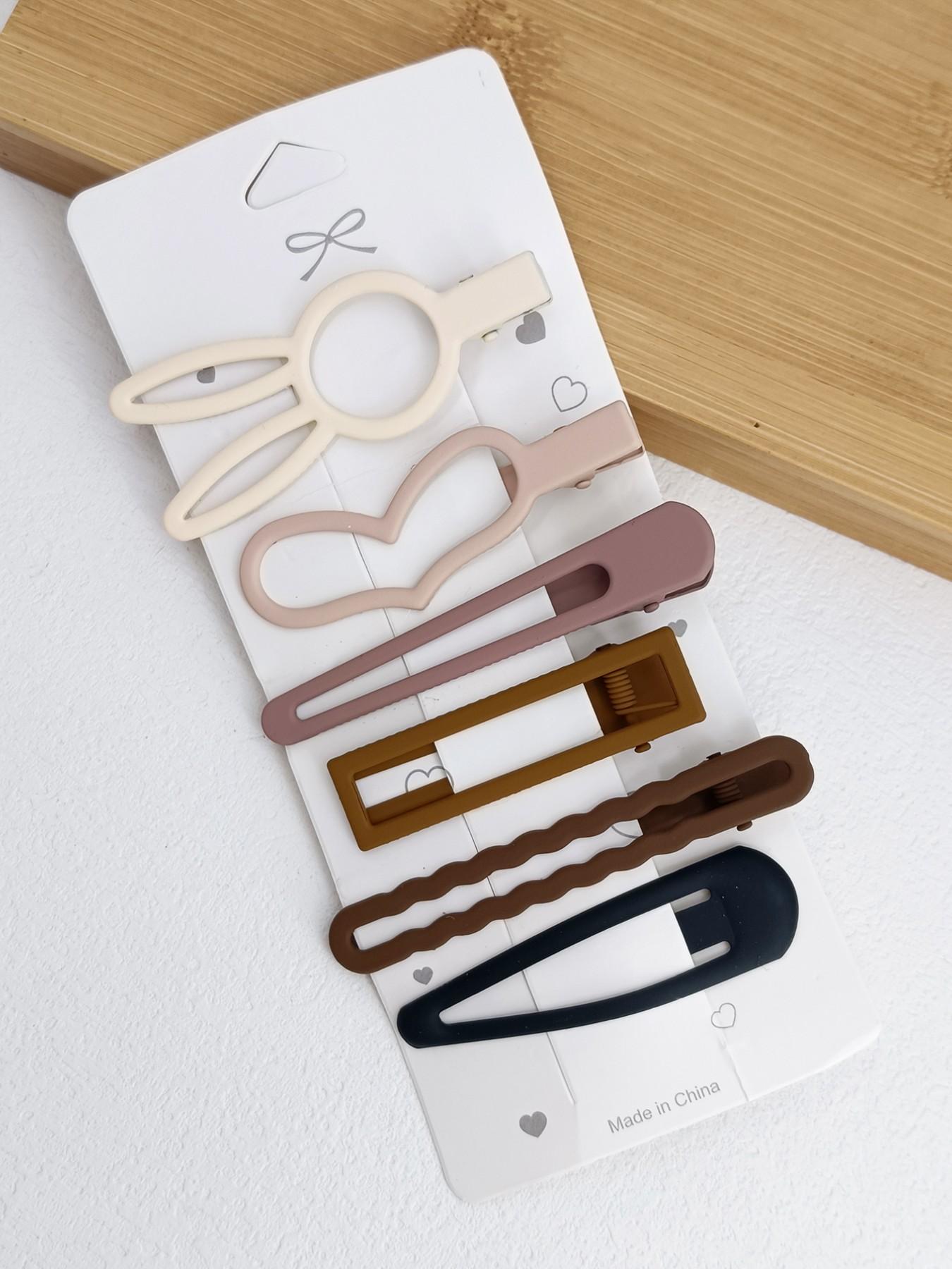 1 Pack 6 Pcs Coffee Color Frosted Duckbill Hair Clips, Metal Material, Cute Style, Various Sizes and Shapes, All Seasons Accessory