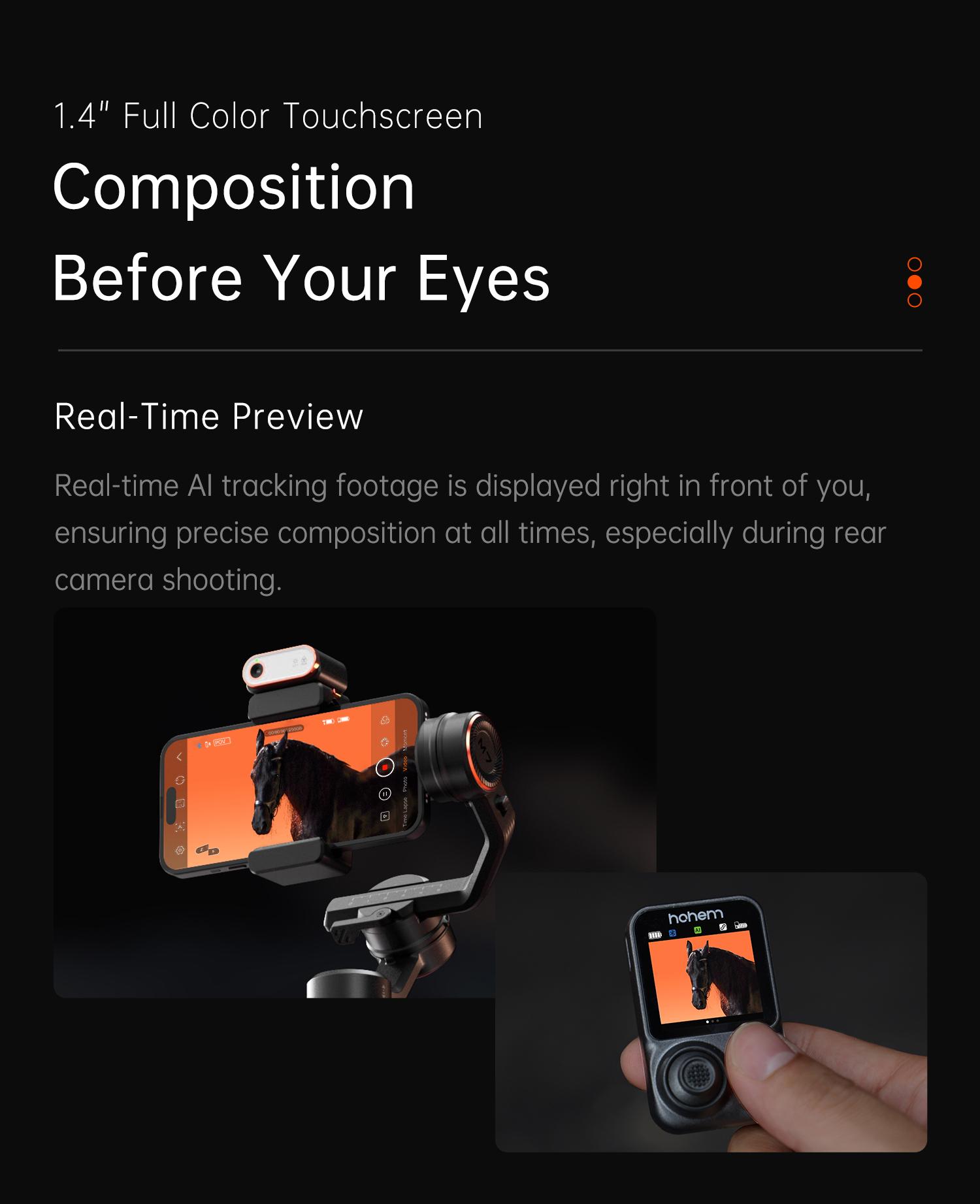 Hohem iSteady M7 AI Tracking Smartphone Gimbal Stabilizer 3-Axis with Magnetic Fill Light/AI Tracking Sensor for iPhone Android with 1/4-inch Color Tochscreen Display,Detachable Remote Controller, Max Payload 500g 2023 Upgraded