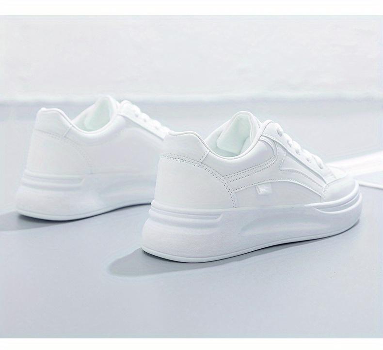 Women'S Platform Skate Shoes, Versatile Height Increasing Lace Up Low Top Shoes, Outdoor Walking White Shoes Plus Size