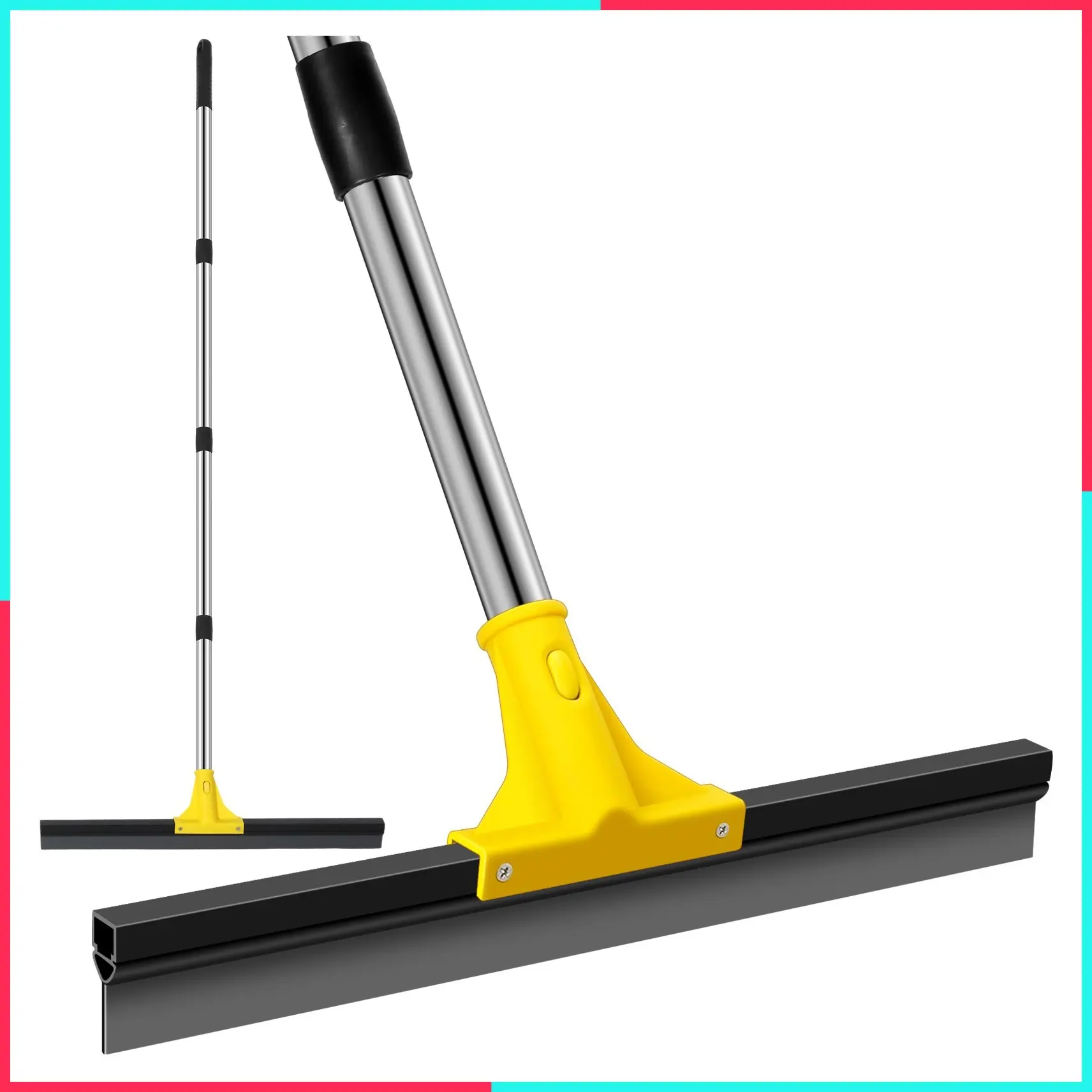 Heavy-Duty Adjustable Floor Squeegee with 60-inch Long Handle and Wiper for Concrete, Tile, Shower Glass, Garage Floors, Bathroom, and Window Cleaning