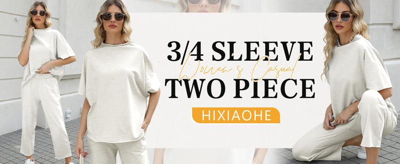 Women's 2 Piece Outfits Lounge Set 3/4 Batwing Sleeve Capelet Crew Neck Pullover Tops Wide Leg Pants Travel Set TikTokShopBlackFriday