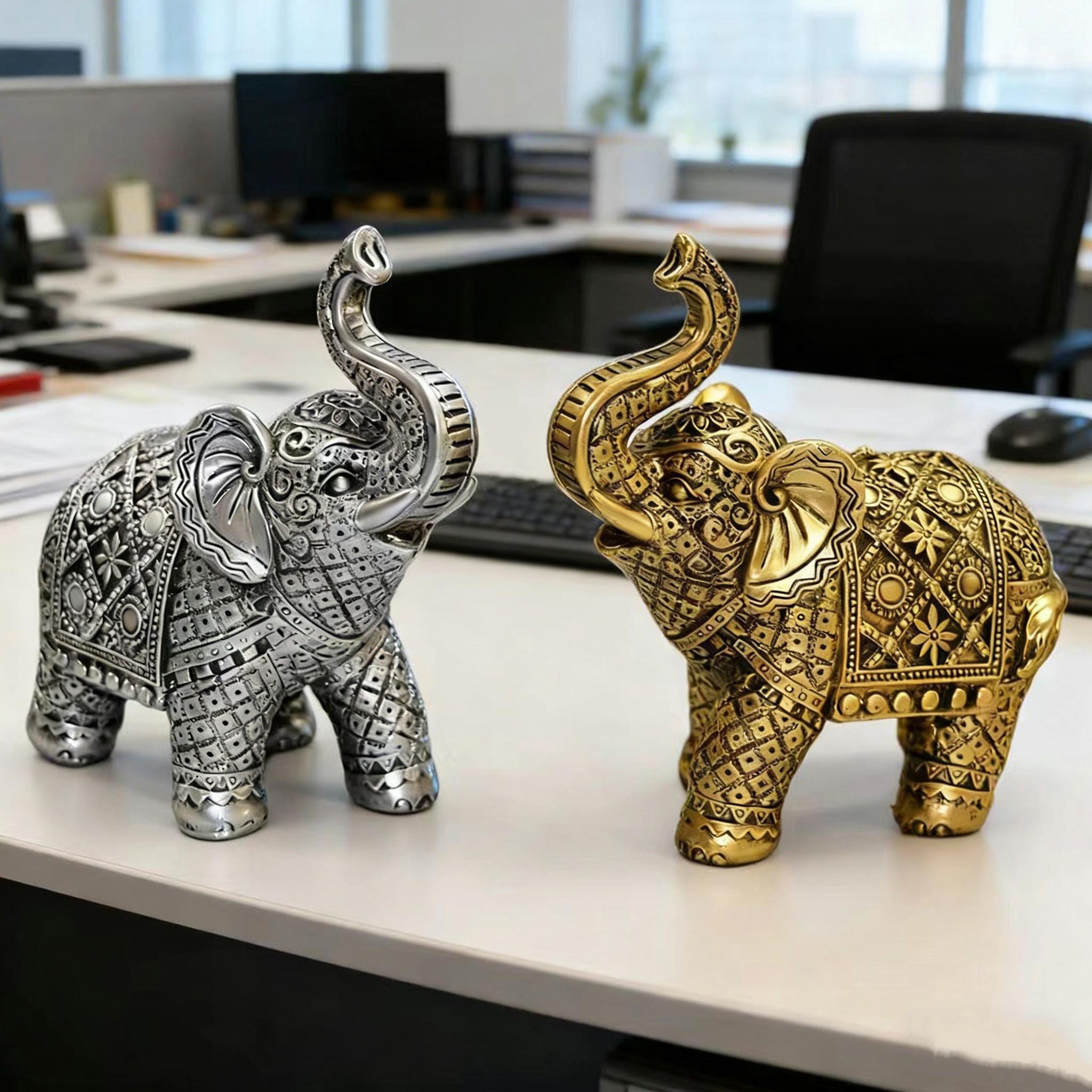Lucky Wealth Elephant Decoration, Resin Statue Art Craft, Bookshelf Home Living Room Office Cafe Decor, Room Desktop Display Entrance Decor