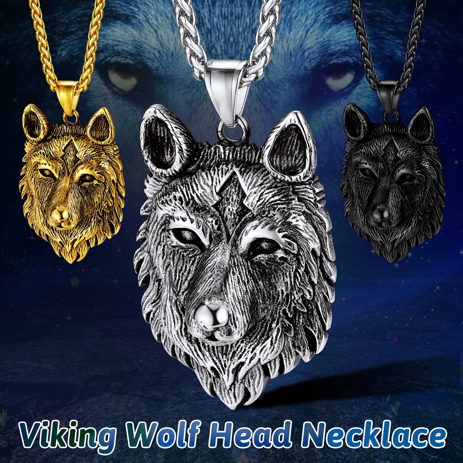 U7  Vivid Floating Wolf Necklace Pendant Vintage Stainless Steel Animal Pendant