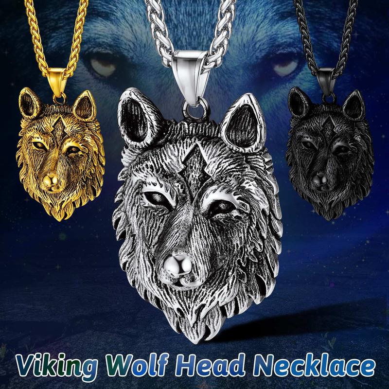U7  Vivid Floating Wolf Necklace Pendant Vintage Stainless Steel Animal Pendant
