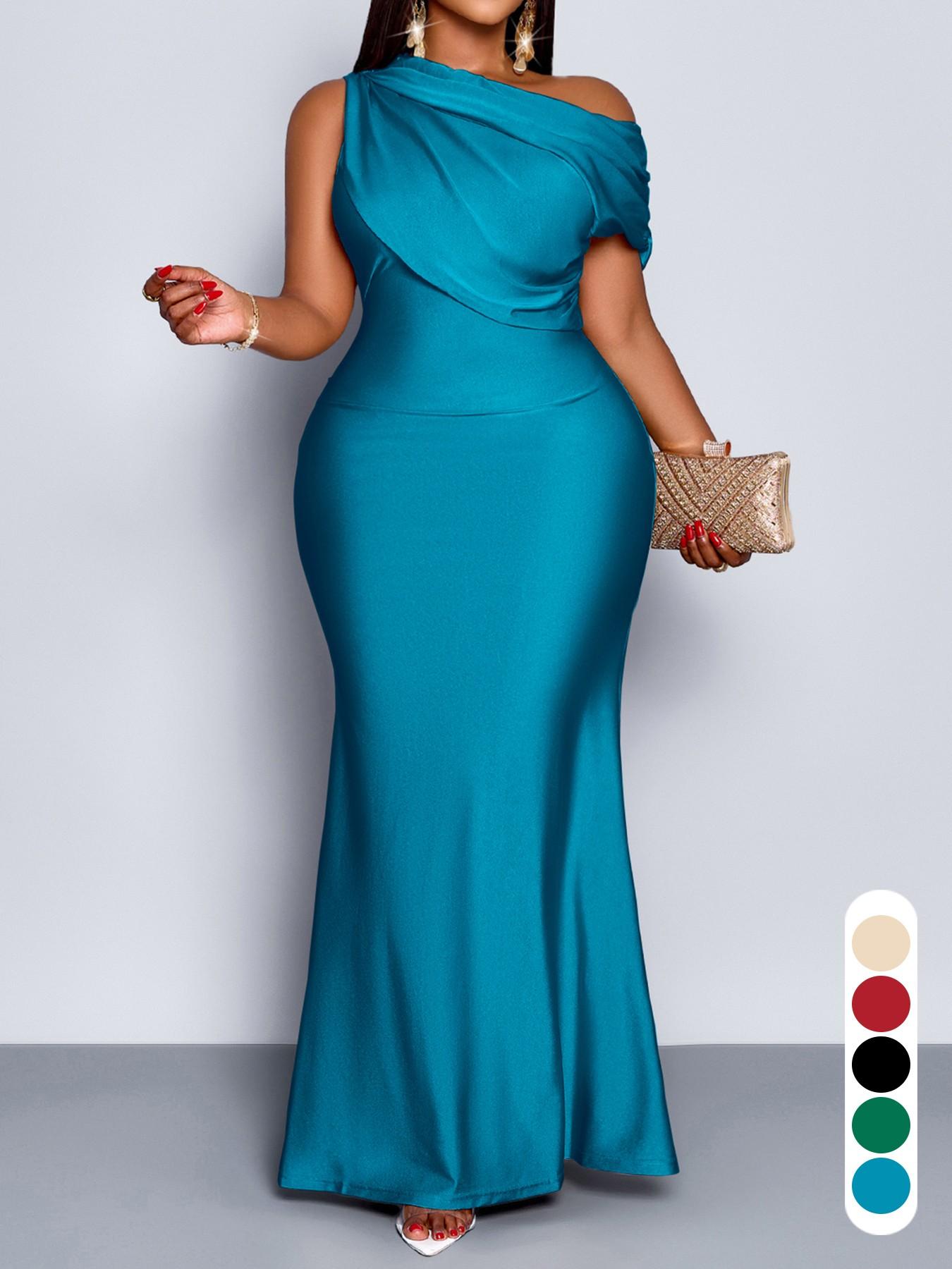 Women's Elegant Chic Sleeveless High-Waisted Knit Dress, Plain Color Plus Size, Slim-Fitting Fish Tail Design, Spring Summer Fashion