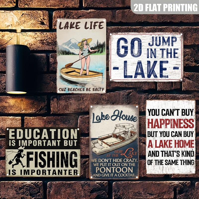 Vintage Aluminum Sign, Lake Life Iron Plate Sign, Summer Atmosphere Decorative Art, Retro Poster Aluminum Sign, 8x12 Inches 2D Flat Poster