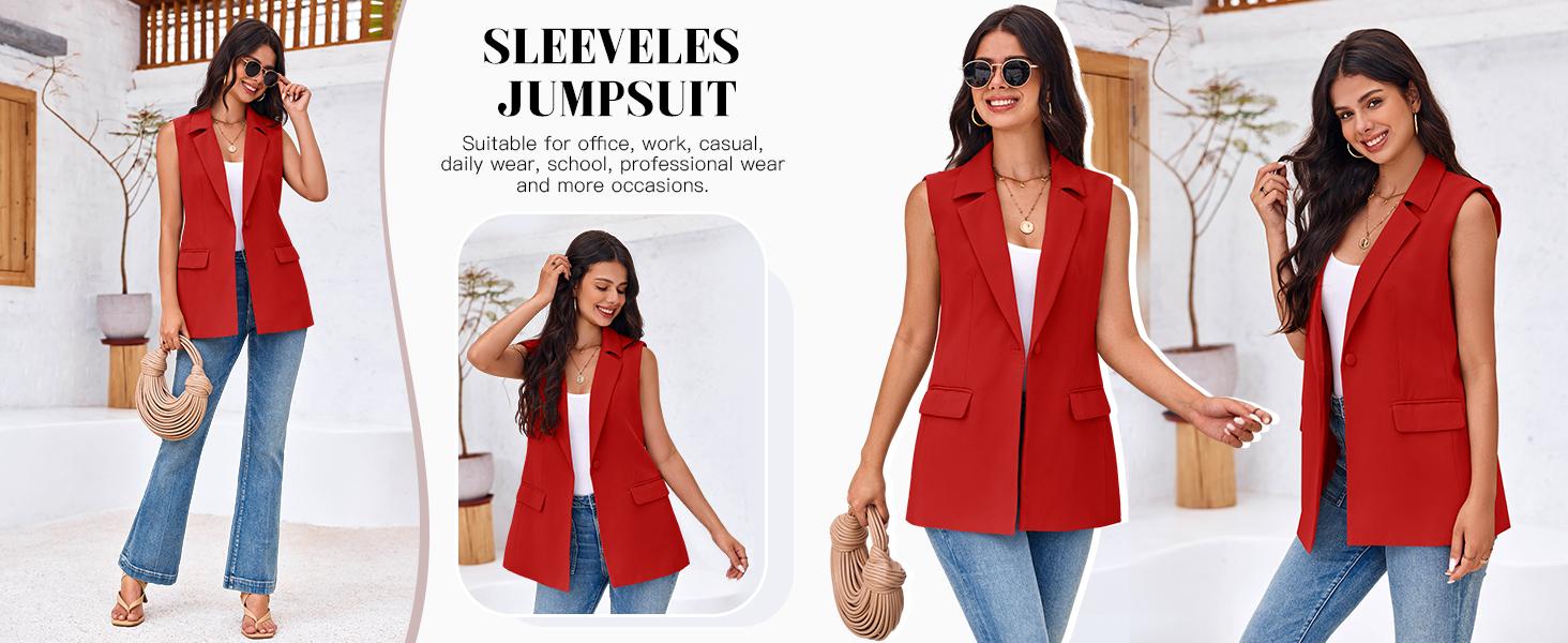 Cicy Bell Women's Sleeveless Blazer Vest Casual Open Front Single Button Summer Jacket with Pockets