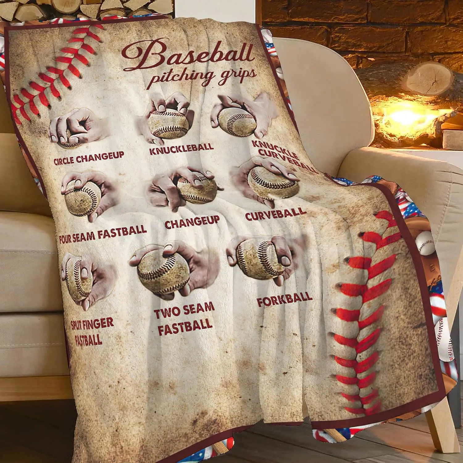 Baseball Printed Polyester Blanket - Soft, Warm, Lightweight Flannel Throw for Adults, Blankets for Bed, Couch, Sofa, Multi-Size Indoors-Outdoors Gift, Halloween, Christmas, Fall Home Decor