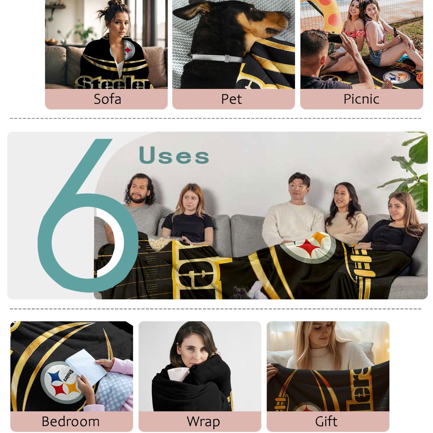 1pc Pittsburgh Steelers Football Eye Field Design Flannel Fleece Throw Blanket, Super Soft Plush Microfiber Warm Cozy Lightweight Anti-pilling for Couch Sofa Bed Living Room Office, Adults Men Women