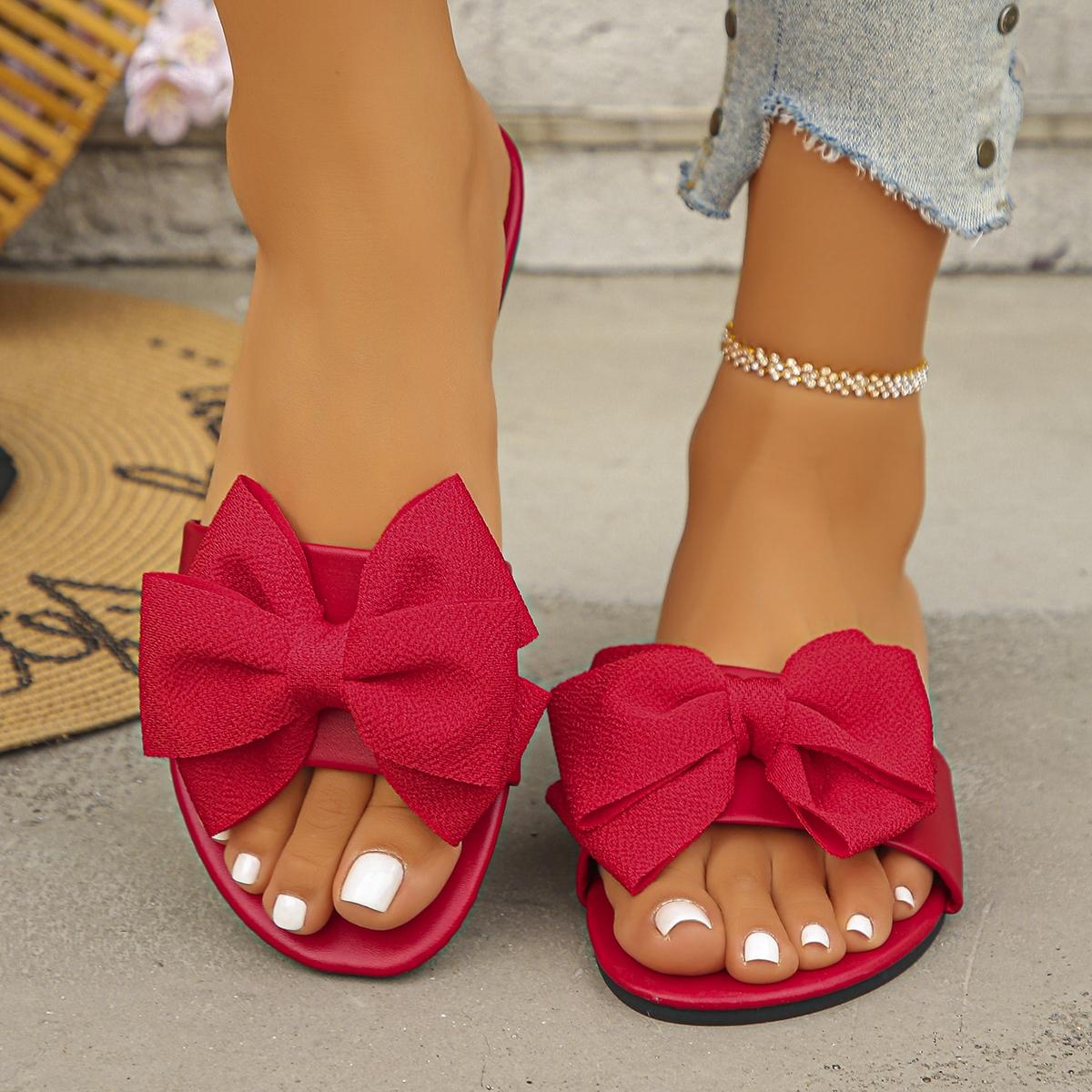 2026 Summer New Style Bow One-Strap Women's Flat Casual Soft Sole Sandals, Candy Color Versatile Beach Slippers