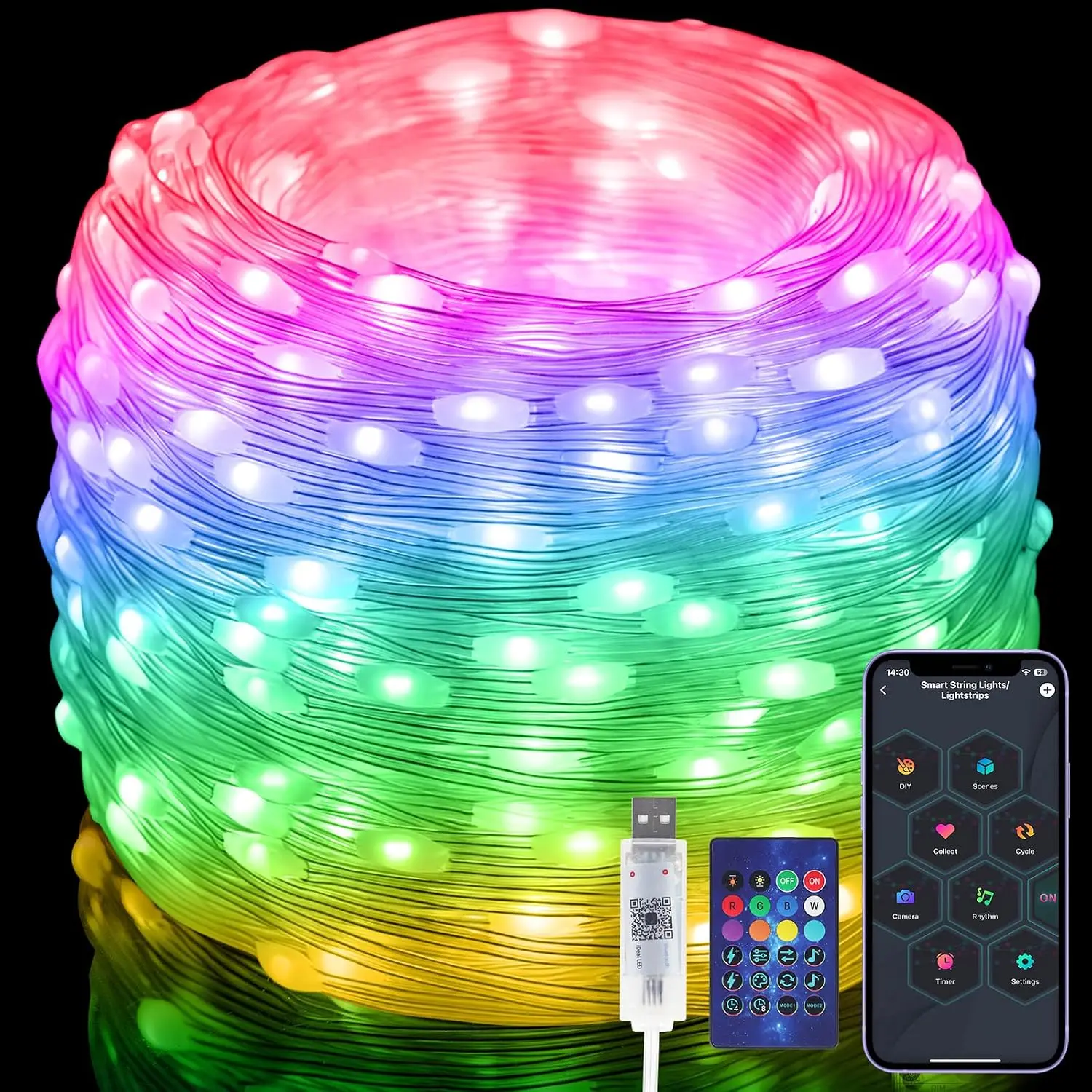 Fairy Lights 66FT/20M, 200 LEDs RGB Smart IC Multicolor String Lights