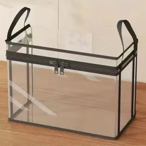 Large Capacity Transparent Plastic Storage Box with Hinged Lid, Durable High-Capacity Organizer for Home, Camping, Travel, Attic, Moving