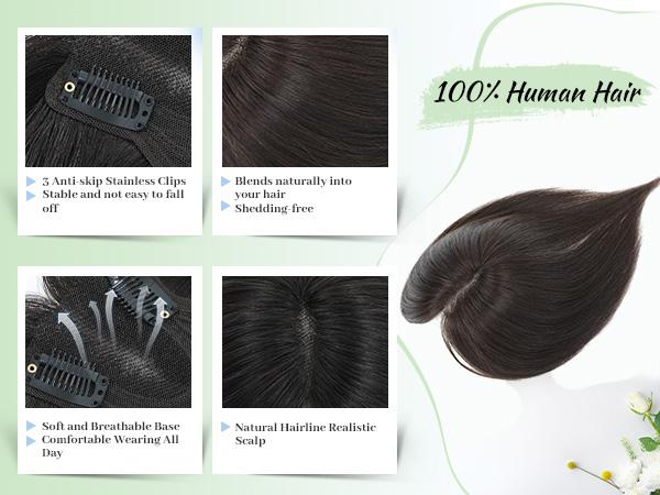 Hair Toppers for Women,Top Hairpieces 100% Remy Human Hair no Bangs,120% Density Swiss Base Clip In Topper 7x10CM 10inch Hair Toppers for Women Real Human Hair,Remy Human with Thinning Upgrade Middle Part Clip in Topper Hair Pieces for Women Daily