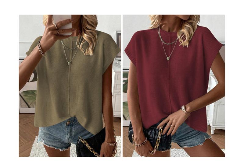 Spring Summer Elegant Versatile Knit Top, French Commute Casual Women's Round Neck Plain Hollow Out Loose T-Shirt