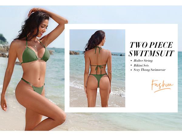 UMIPUBO Women Two Piece Swimsuit Halter String Bikini Set Sexy Thong Cheeky Bathing Suits Cute Tie Side Triangle Swimwear