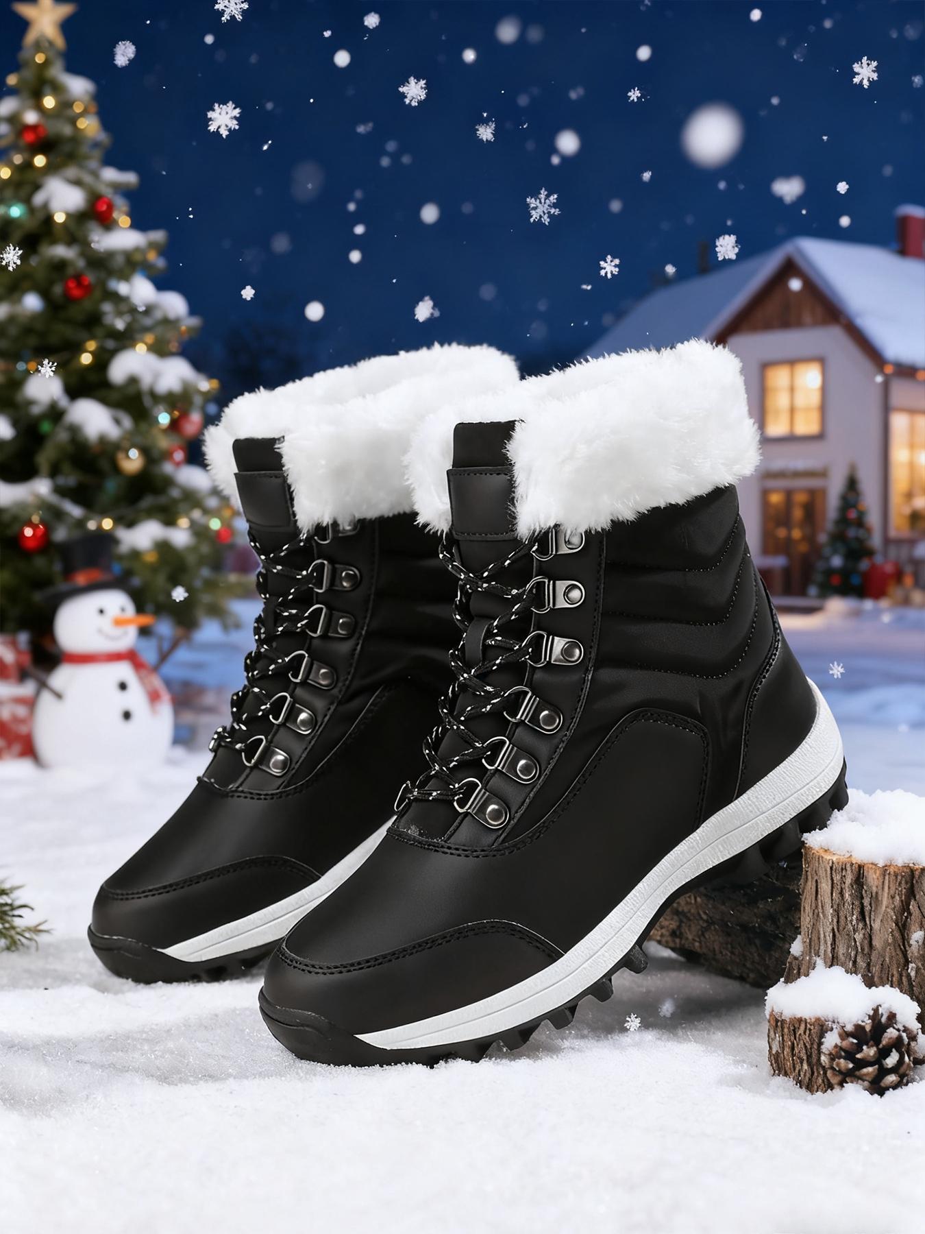 Women's High-Top Lace-Up Hiking Boots, Trekking Shoes, Warm Outdoor Shoes, Durable Outdoor Snow Boots with Fleece Lining, Comfortable for Daily Wear and Outdoor Activities, Christmas Gift, Casual Hiking Shoes