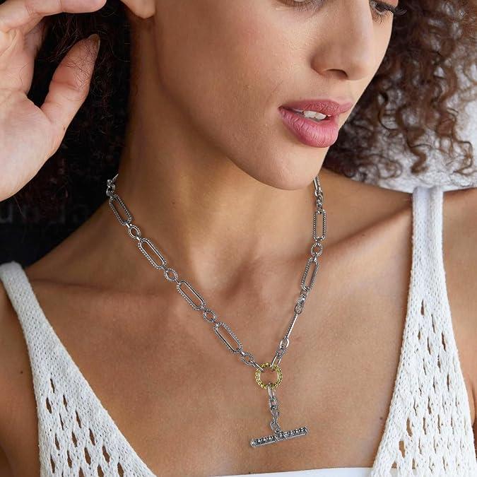 Aprilery Two-Tone Cable Chain Necklace – Designer-Inspired Twisted Rope Oval Link Statement Necklace for Women Chunky Elegant