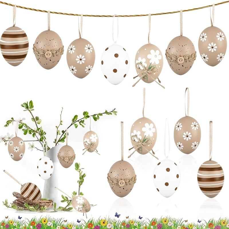 12pcs 6cm Easter Eggs for Hanging Easter Decoration, Modern Plastic Eggs for Easter Decoration, Black Golden White Ornament for Easter Baskets, Spring Decoration, Easter Gifts