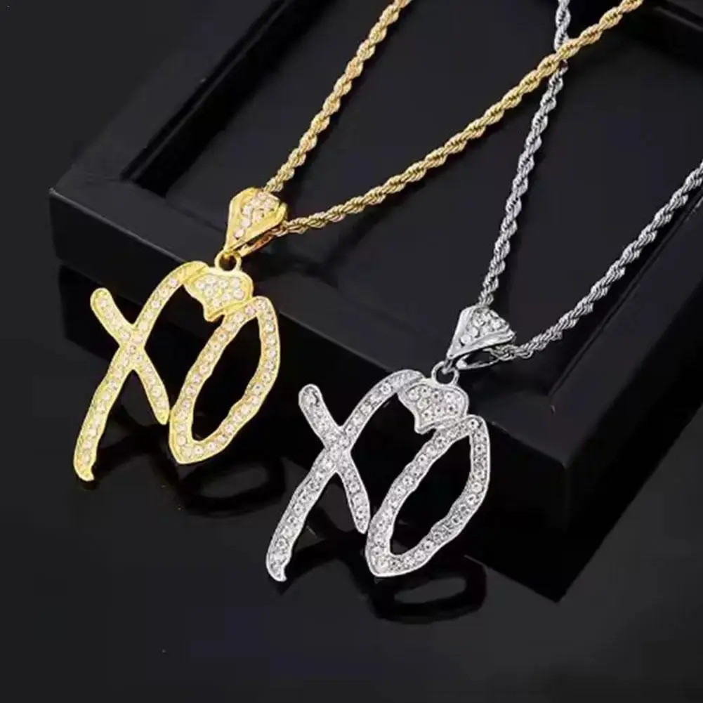 Fashion XO Necklace Cubic Zirconia Letter Pendant Sweater Chain  Hip Hop  Party Jewelry Accessories For Men Women