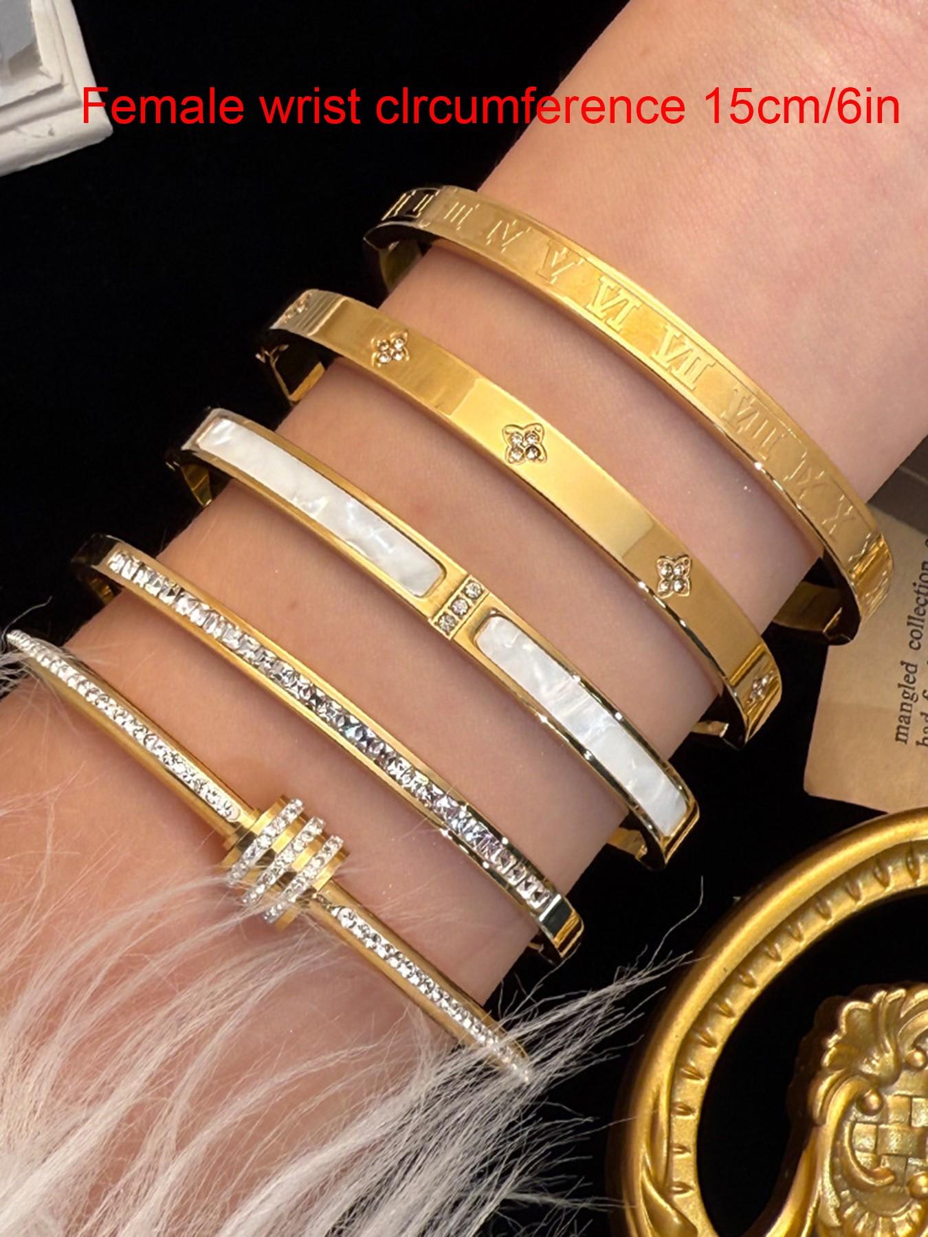 5-Piece Waterproof Titanium Steel Bracelet Set, Rhinestone Design, 18K Gold Plated, Versatile Bracelet, Unisex Elegant Jewelry, Stackable Bracelets, Fashion Bracelet