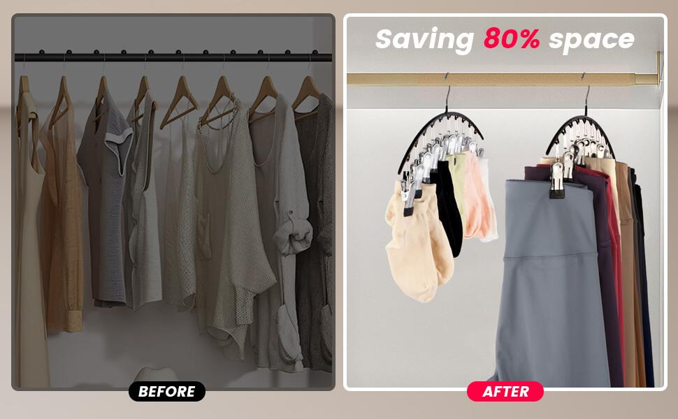 Closet Leggings Storage Rack, Metal Yoga Pants Hangers 1/2/3/4/5 Pack with 50 Clips, Holds 50 Pairs of Leggings, Hanger Space Saving Hanging Closet Storage Rack with Rubber Coated Wall Storage Rack and Storage Rack, Black