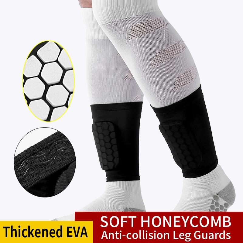 2 Pairs Honeycomb Shin Guards, Short Anti-Slip Calf Compression Socks with Honeycomb Padding, Football Shin Guards, Football Accessories for Kids Teens Adults Outdoor Sports