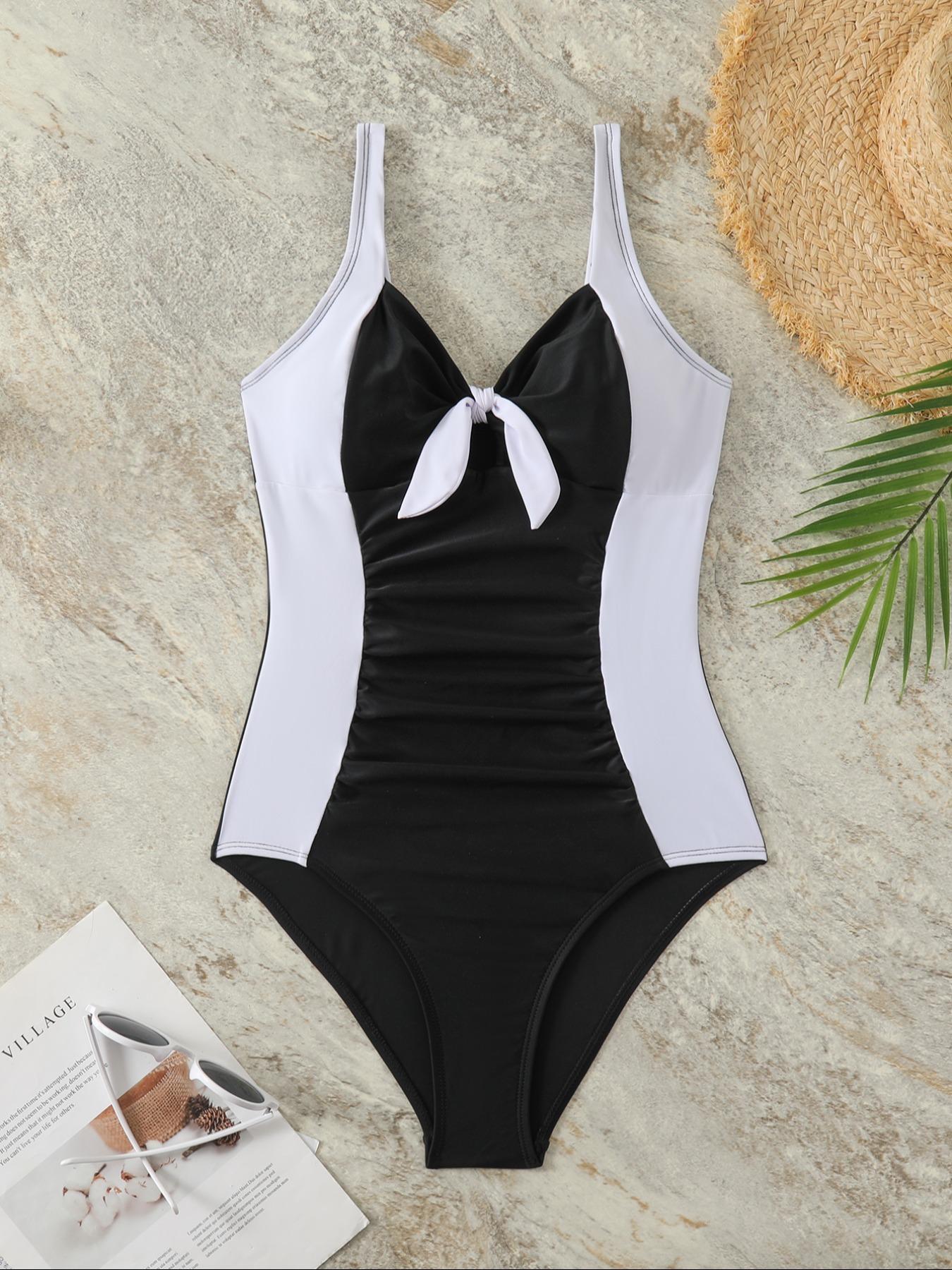Women's Colorblock Cut Out One-piece Swimsuit, Casual Sexy Swimwear for Beach Holiday Vacation, Ladies Swimsuit for All Seasons