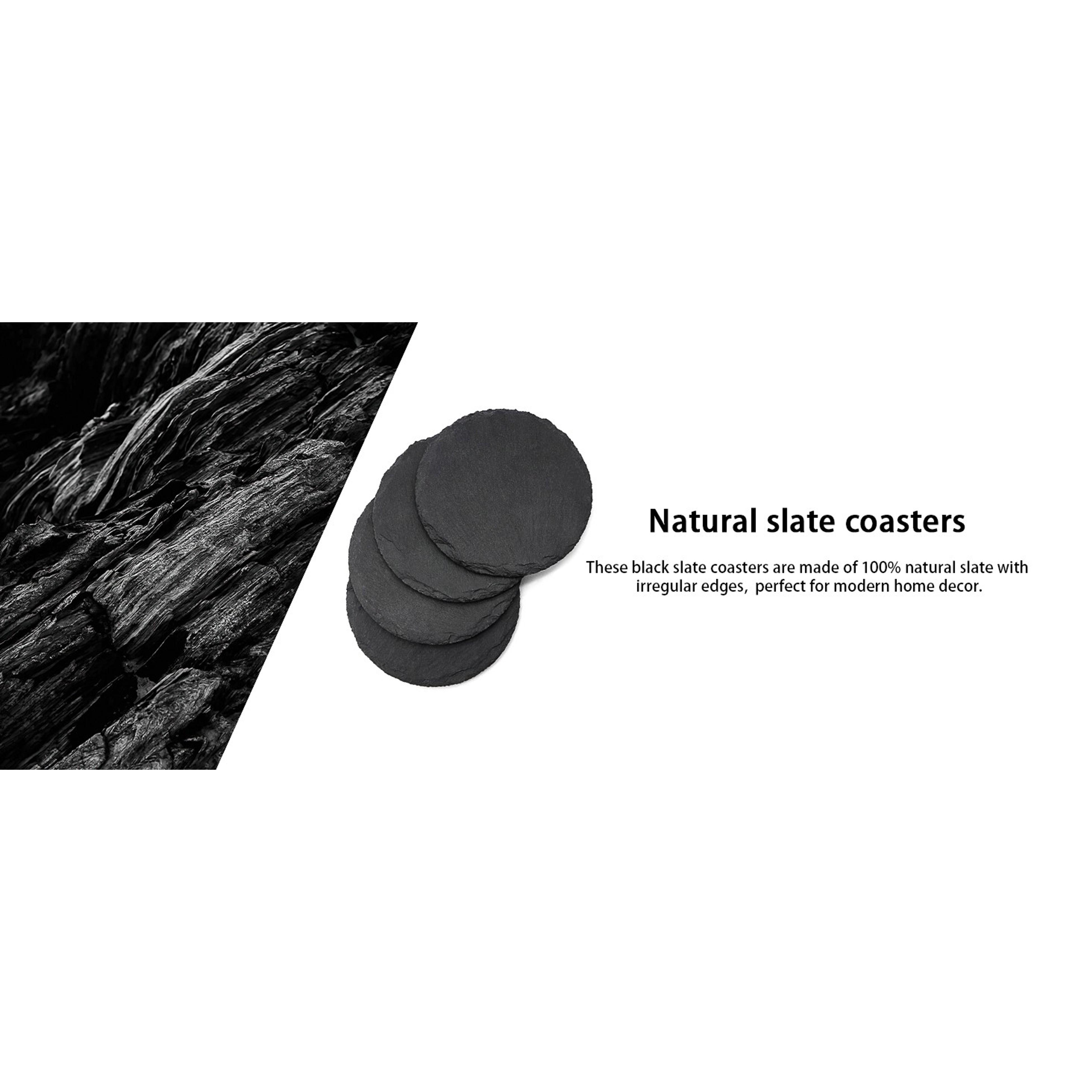 4 PCS Round Slate Drink Coasters Set, 4 Inch Laser Engraving Black Slate Stone Coasters with Anti-Scratch Bottom and Coaster Holder for Office Bar Kitchen Home Dinner Table Decor Supplies 4 PCS Round Slate Drink Coasters Set, 4 Inch Laser Engraving Black Slate Stone Coasters with Anti-Scratch Bottom and Coaster Holder for Office Bar Kitchen Home Dinner Table Decor Supplies